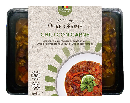 Pure & Prime Chili con carne - haricots rouges - tomates - bœuf haché bio 450g